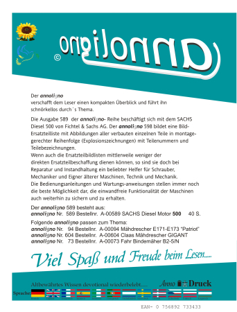 Fichtel & Sachs Diesel Motor Typ 500 Bild- Ersatzteilliste & Explosionszeichnungen - annoligno 589